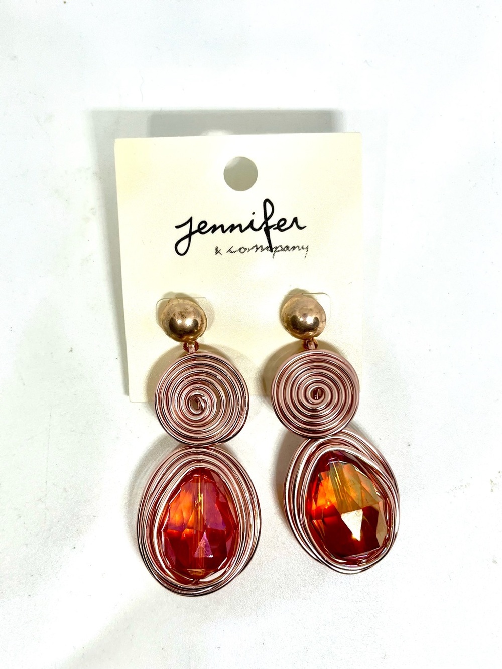 Jennifer & Co. Rose Gold Red Crystal Drop Earrings, New